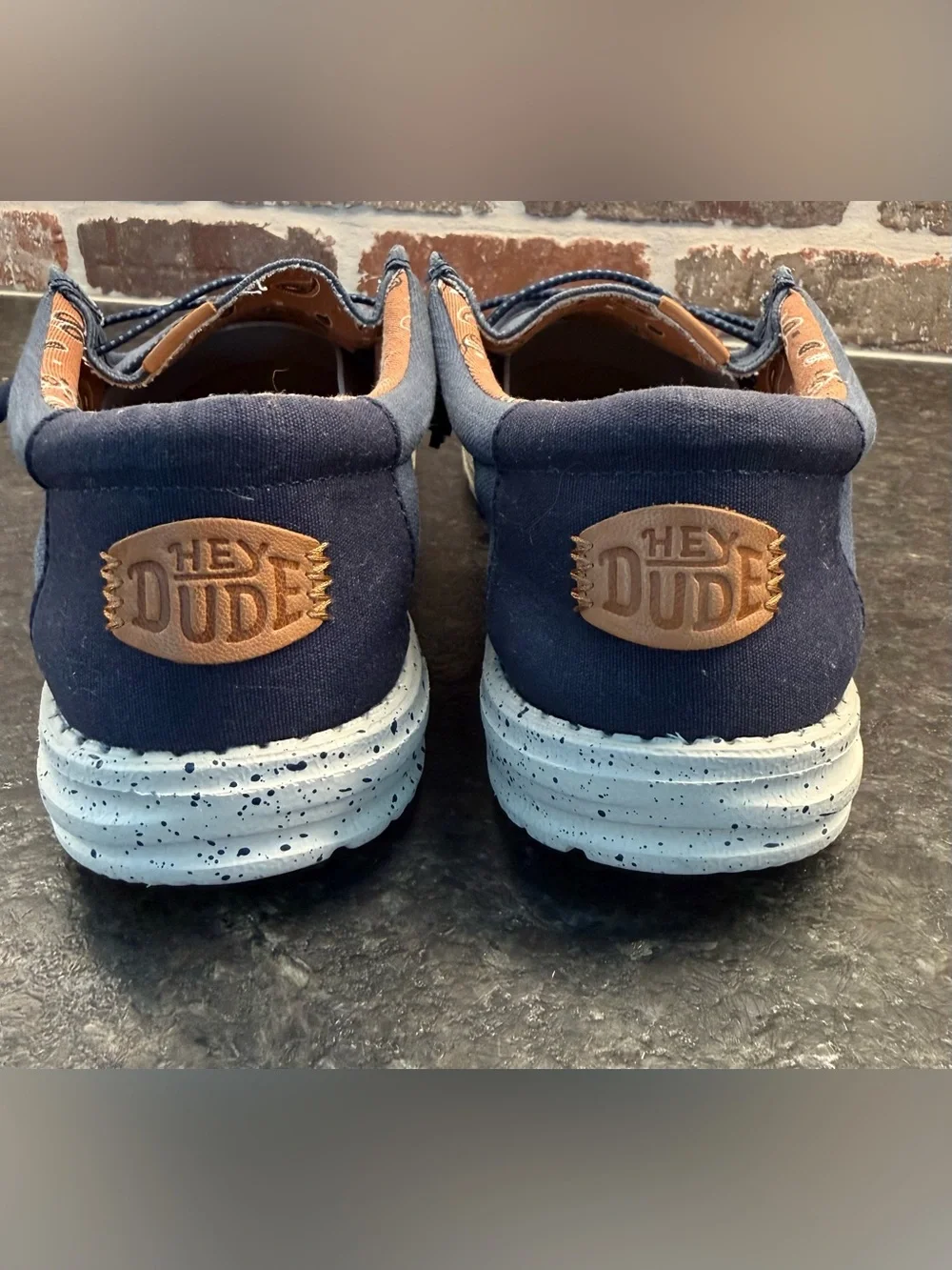 Hey Dude Men's Slip-On Loafers in Denim Blue with Light Gray Sole, Size 12